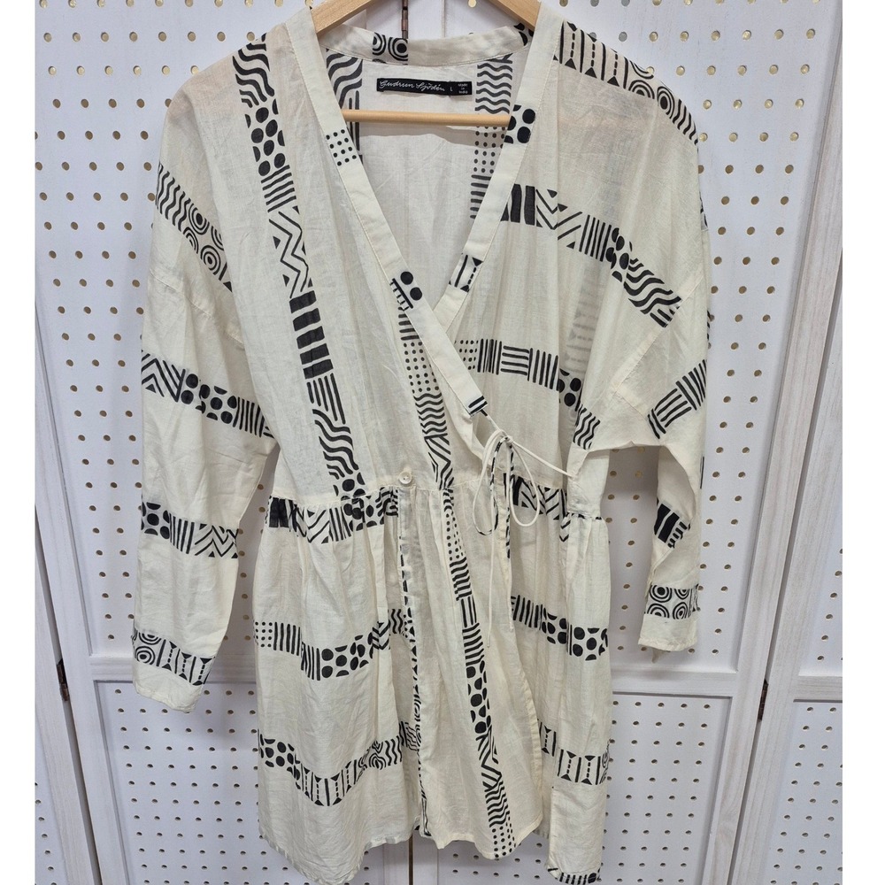 Gudrun Sjoden Piccolo Wrap Cotton Blouse Geometric Print Size Large